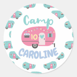 Gehen wir Glamping Girly Camp Name Birthday Party Runder Aufkleber