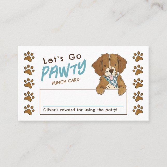 Gehen wir pawty Potty Training Rewards Punch Card Visitenkarte (Vorderseite)