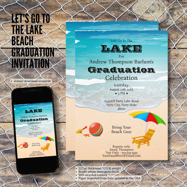 Gehen wir zum Lake Beach Abschluss Einladung (Let's Go To The Lake Beach Graduation Invitation)