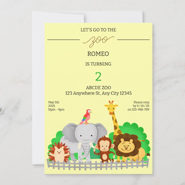Gehen wir zum Zoo Birthday Einladungskarte Einladung (Vorderseite)