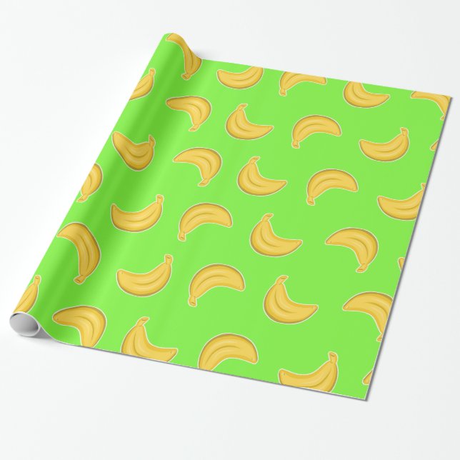 Gehende Bananen im Grün Geschenkpapier (Ungerollt)