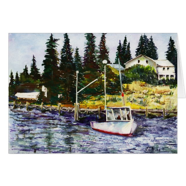 Gehender fischenAquarell-Malerei-Meerblick (Vorderseite (Horizontal))