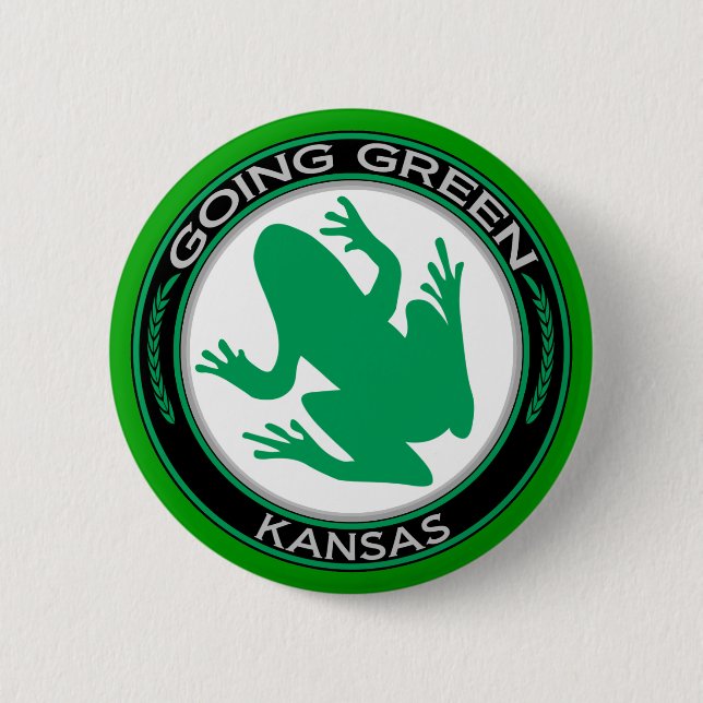 Gehender grüner Kansas-Frosch Button (Vorderseite)