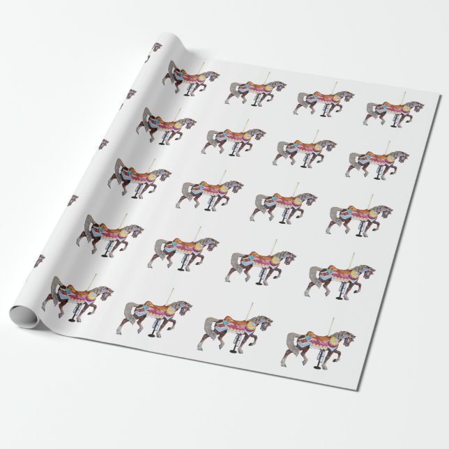 Gehendes schwarzes Karussell-Pferd Geschenkpapier (Ungerollt)