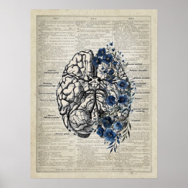 Gehirn mit Blume Neuroscience Themendesign Poster (Vorne)