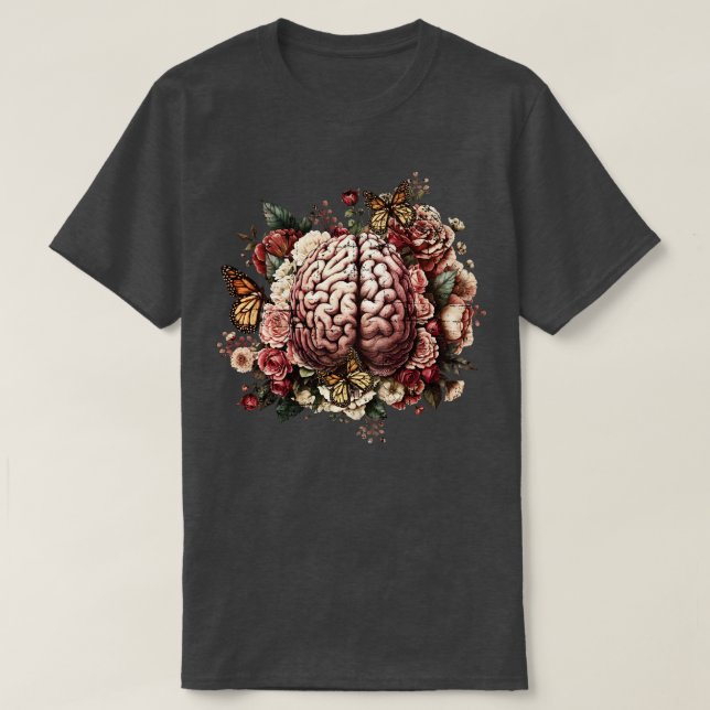 Gehirn mit psychologischen Blume T-Shirt (Design vorne)