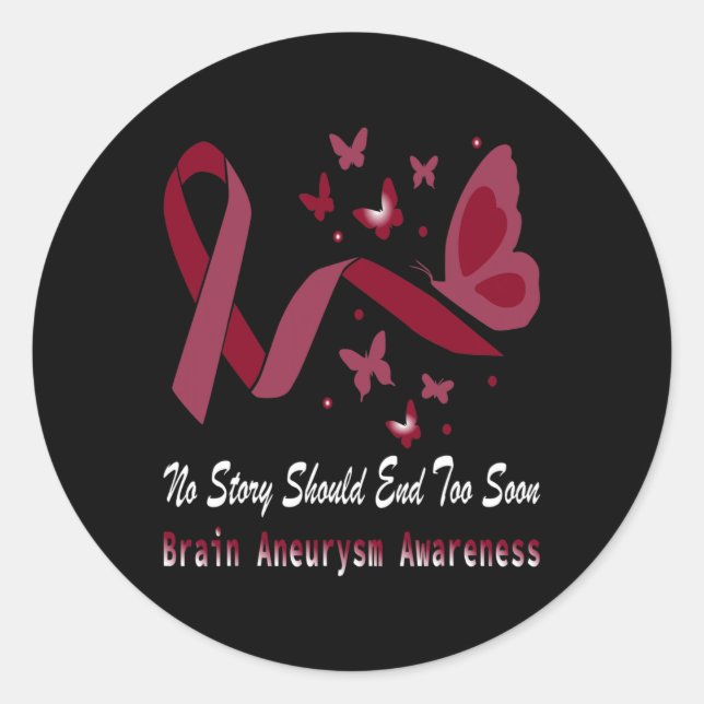 Gehirnaneurysm-Awareness Butterfly Burgundy Ribbon Runder Aufkleber (Vorderseite)