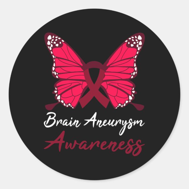 Gehirnaneurysm-Awareness Butterfly Burgundy Ribbon Runder Aufkleber (Vorderseite)