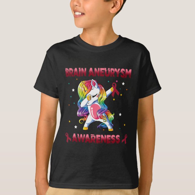 Gehirnaneurysm-Awareness Unicorn Dabbing Burgund T-Shirt (Vorderseite)