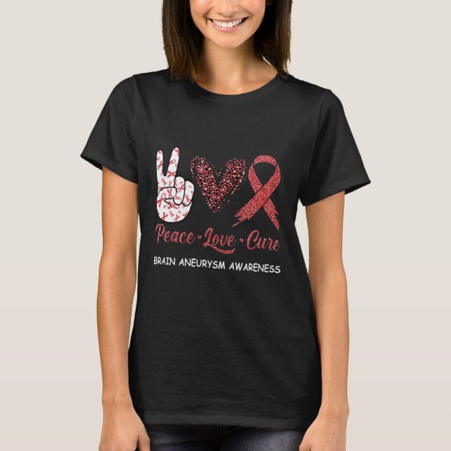 Gehirnaneurysma Awareness Peace Liebe Cure Leopard T-Shirt (Vorderseite)