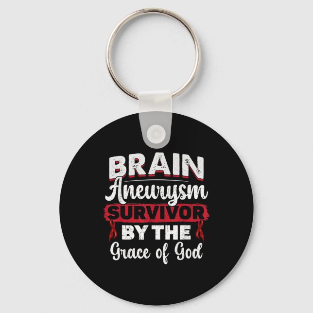 Gehirnaneurysma Überlebende durch die Gnade Gottes Schlüsselanhänger (Vorderseite)
