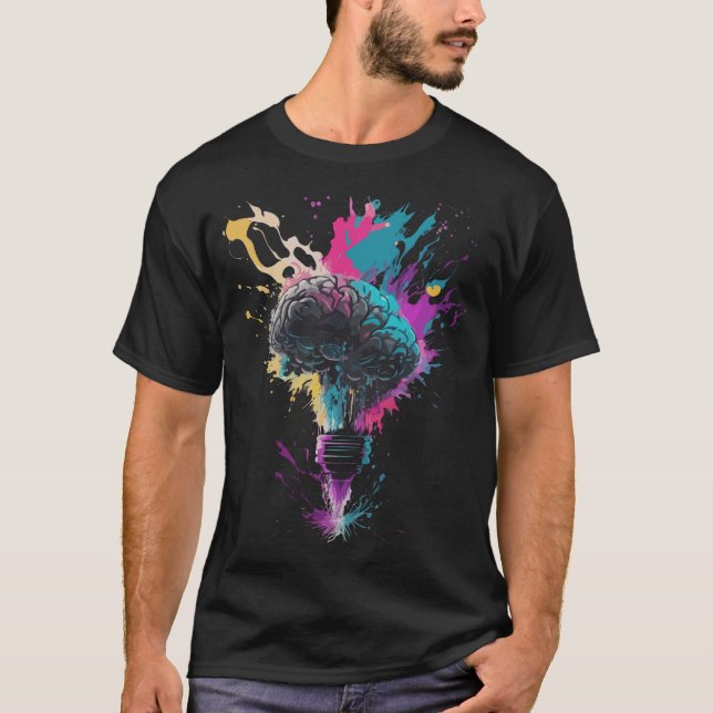 Gehirndesign mit farbenfroher Bulb-Explosion T-Shirt (Vorderseite)