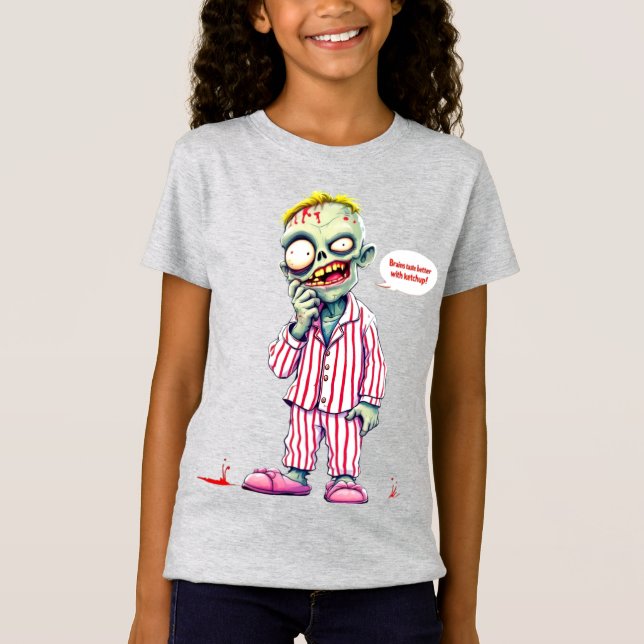 Gehirne schmecken besser mit Ketschup! Zombie in P T-Shirt (Vorderseite)