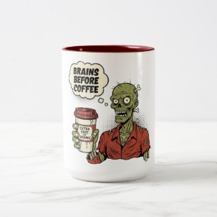 Gehirne vor Kaffee Zombie Halloween Zweifarbige Tasse