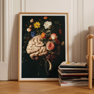 Gehirnmalerei Gehirn Druck Vintage Blumenmalerei Poster