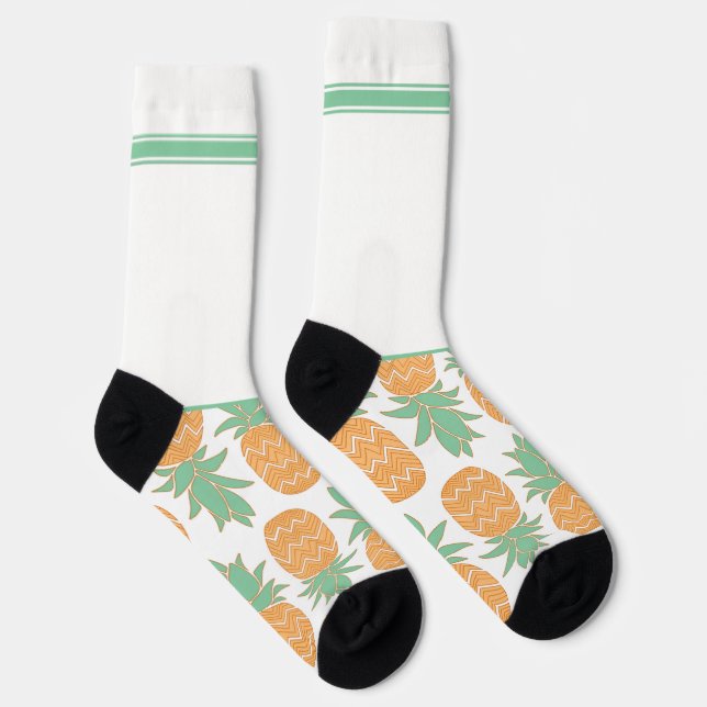 Gehörlos Wild Weiß Grün mit Ananas Socken (Rechts)