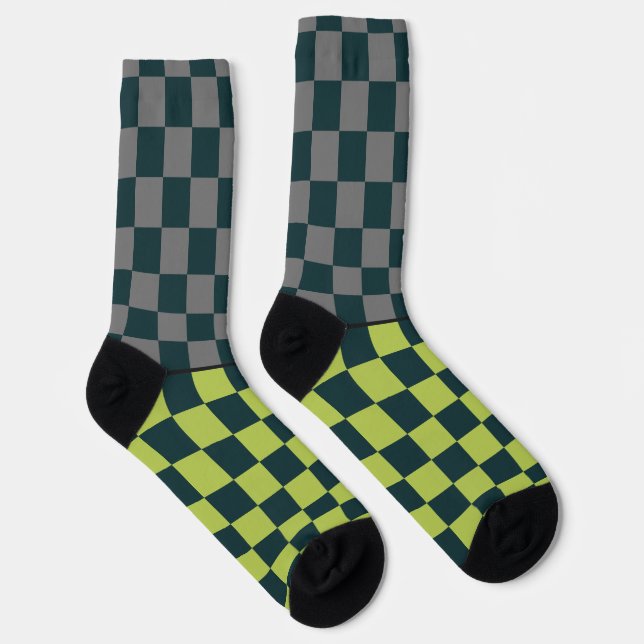 Gehörlos Wilder Karo grün auf dunkelgrün Socken (Rechts)