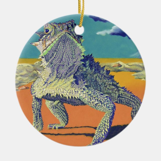 Gehörnte Kröte, Eidechse Keramik Ornament (Vorne)