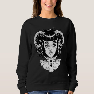 Gehörnter Teufel Satanischer Halloween Glitch Goth Sweatshirt