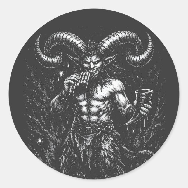 Gehörnter Wintersatyr — von BurnsInHell Runder Aufkleber (Vorderseite)