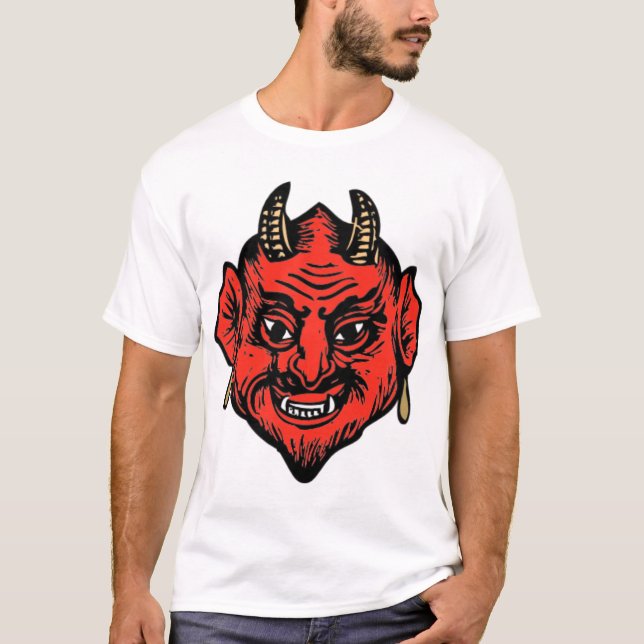 Gehörntes rotes Satan Teufel-Gesicht T-Shirt (Vorderseite)