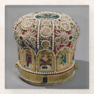 Gehrungsfugekronen-Set mit Perlen und wertvolles Glasuntersetzer