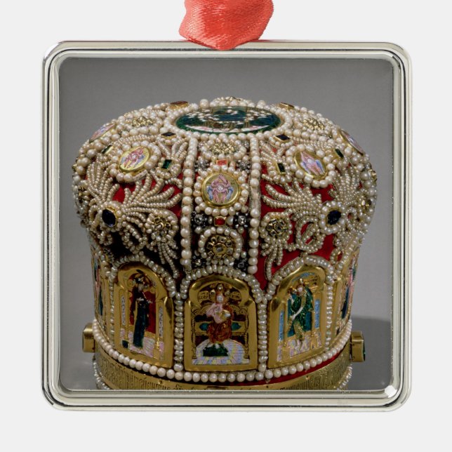 Gehrungsfugekronen-Set mit Perlen und wertvolles Silbernes Ornament (Vorne)