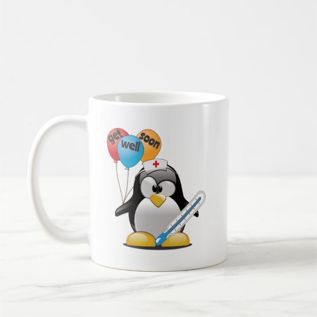Geht es bald gut. Pinguin Nurse. Kaffeetasse (Links)