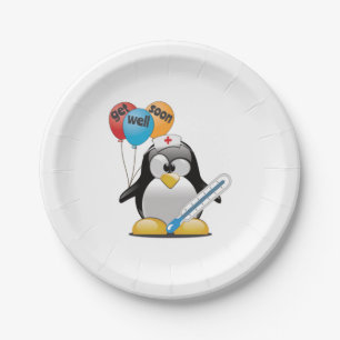 Geht es bald gut. Pinguin Nurse. Pappteller