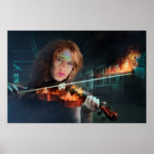 Geige am Feuer Poster