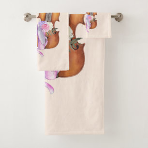 Geige, Ballettschuhe, Blume und Schmetterlinge Badhandtuch Set