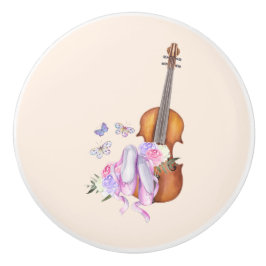 Geige, Ballettschuhe, Blume und Schmetterlinge Keramikknauf