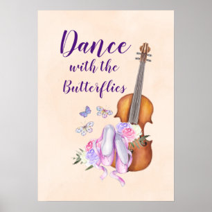 Geige, Ballettschuhe, Blume und Schmetterlinge Poster