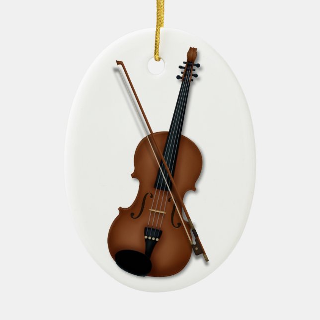 Geige & Bow Trompe L'oeil Musikinstrument Keramik Ornament (Vorne)