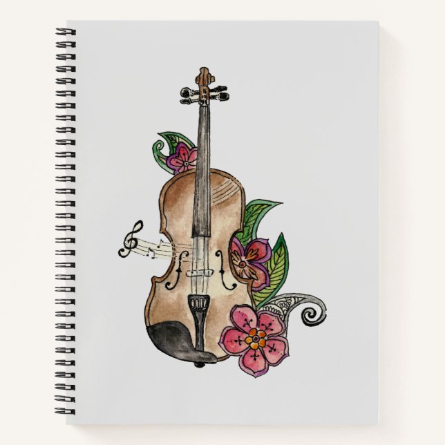 Geige mit Blume-Design auf einem Notebook / Journa Notizbuch (Vorderseite)