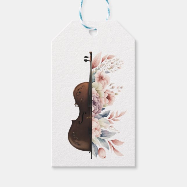 Geige mit Blume. Geschenkanhänger (Vorderseite)