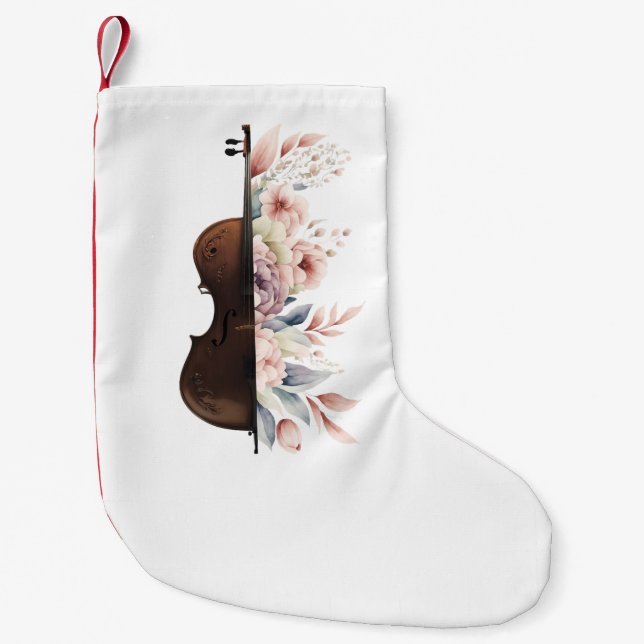 Geige mit Blume. Kleiner Weihnachtsstrumpf (Vorderseite)