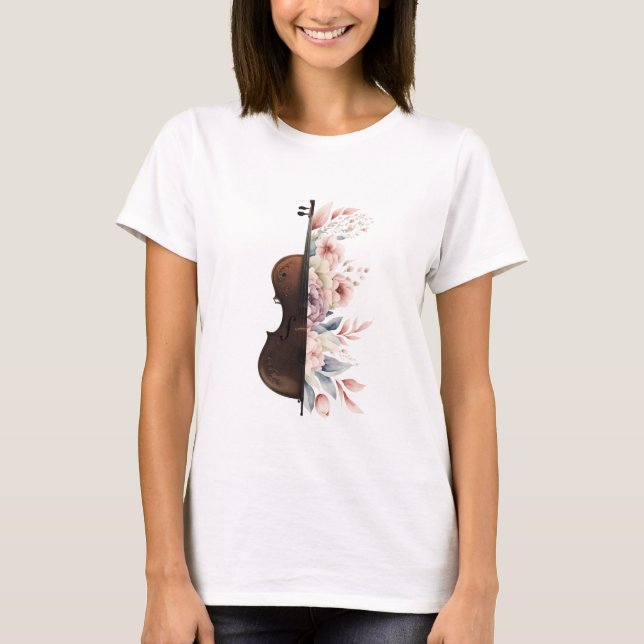 Geige mit Blume. T-Shirt (Vorderseite)