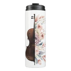 Geige mit Blume. Thermosbecher