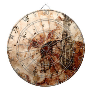 Geige mit Noten Vintage-Musikillustration Dartscheibe