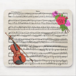 Geige mit Vintager Noten und Rose Mousepad