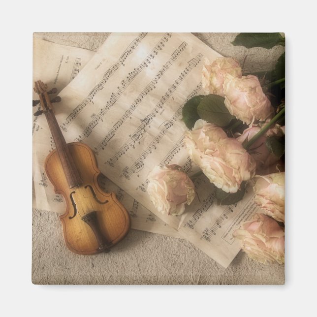 Geige und Rose Antikes Kunstmagazin Magnet (Vorne)