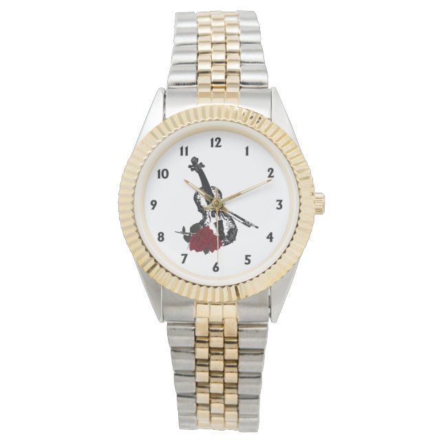 Geige und Rose Armbanduhr (Vorderseite)