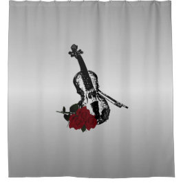 Geige und Rose Silber Duschvorhang