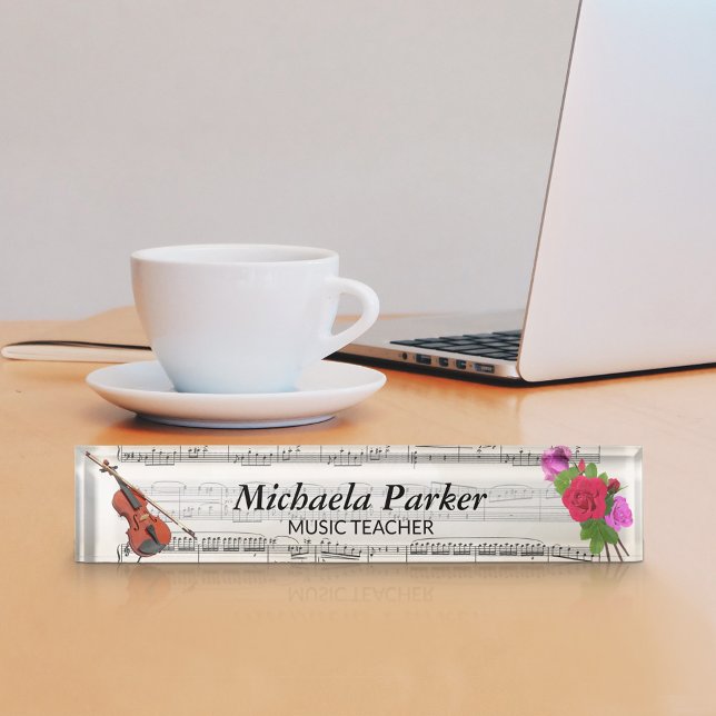 Geige und Rose Vintage Notenplatte Namensplakette (Von Creator hochgeladen)