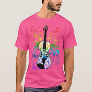 Geigen-Regenbogen-Farben Geiger Streichinstrument- T-Shirt