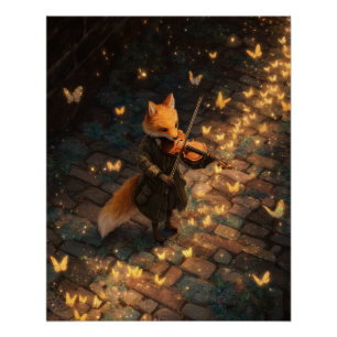 Geigerin Golden Fox mit leuchtenden Schmetterlinge Poster