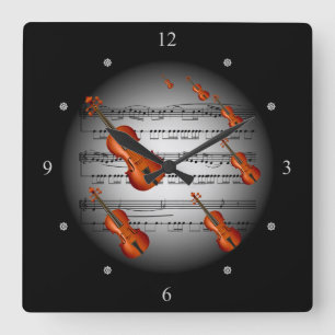 Geigermusik ~ La musica ~ Música ~ Musik ~ Muzyk Quadratische Wanduhr