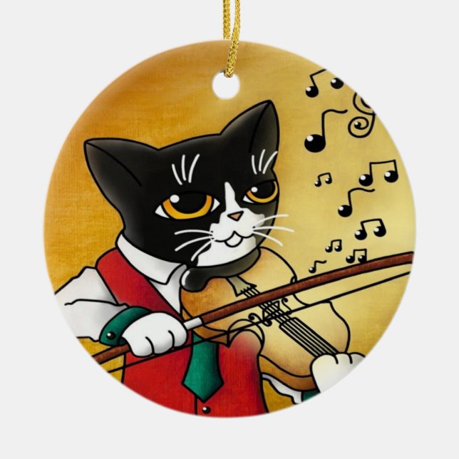 Geigermusikkatze Keramik Ornament (Vorne)