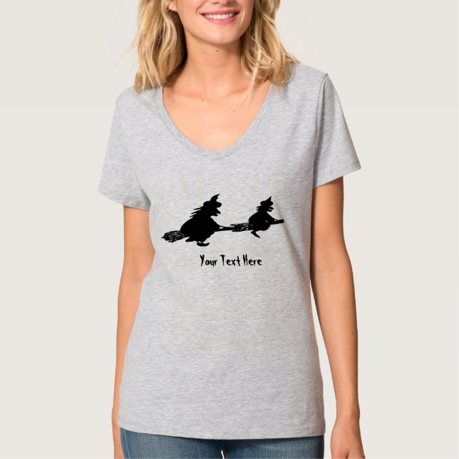 geile, fliegende Hexen auf Broomsticks halloween T-Shirt (Vorderseite)